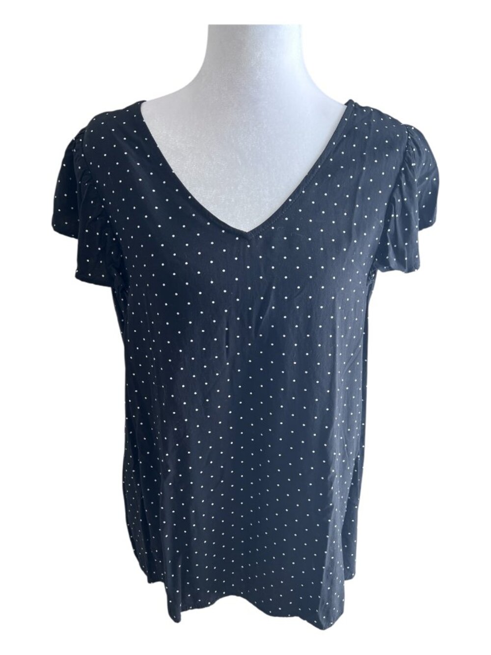 Old Navy Black Polka Dot Flutter Sleeve V-Neck Blouse - Size M